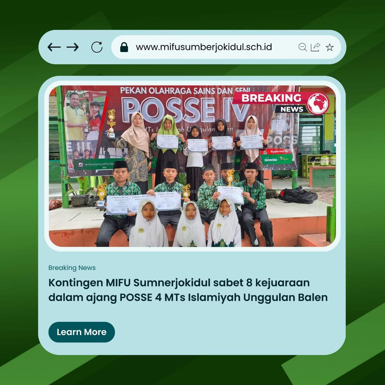 MI Fathul Ulum Sumberjokidul Sabet 8 Kejuaraan dalam ajang POSSE 4 MTs Islamiyah Unggulan balen